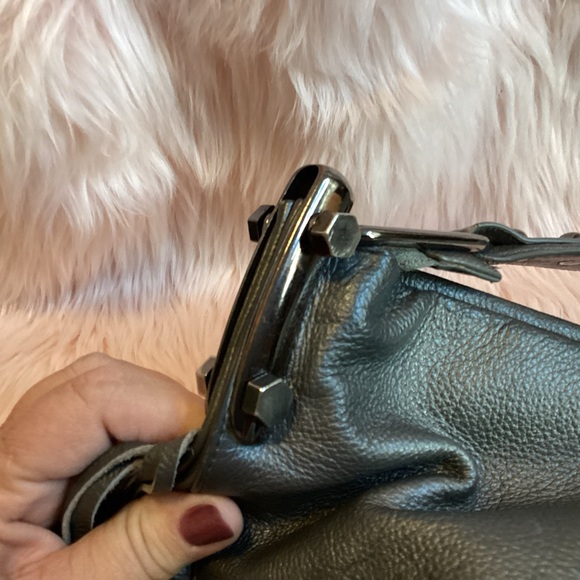 Sharif Gray Leather Hobo with Fringe and Studs - Picture 8 of 16